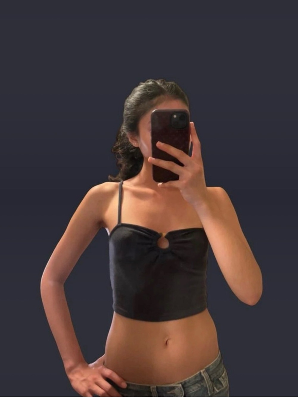 American Eagle Outfitters Black Cropped Ring-Front Tank Top